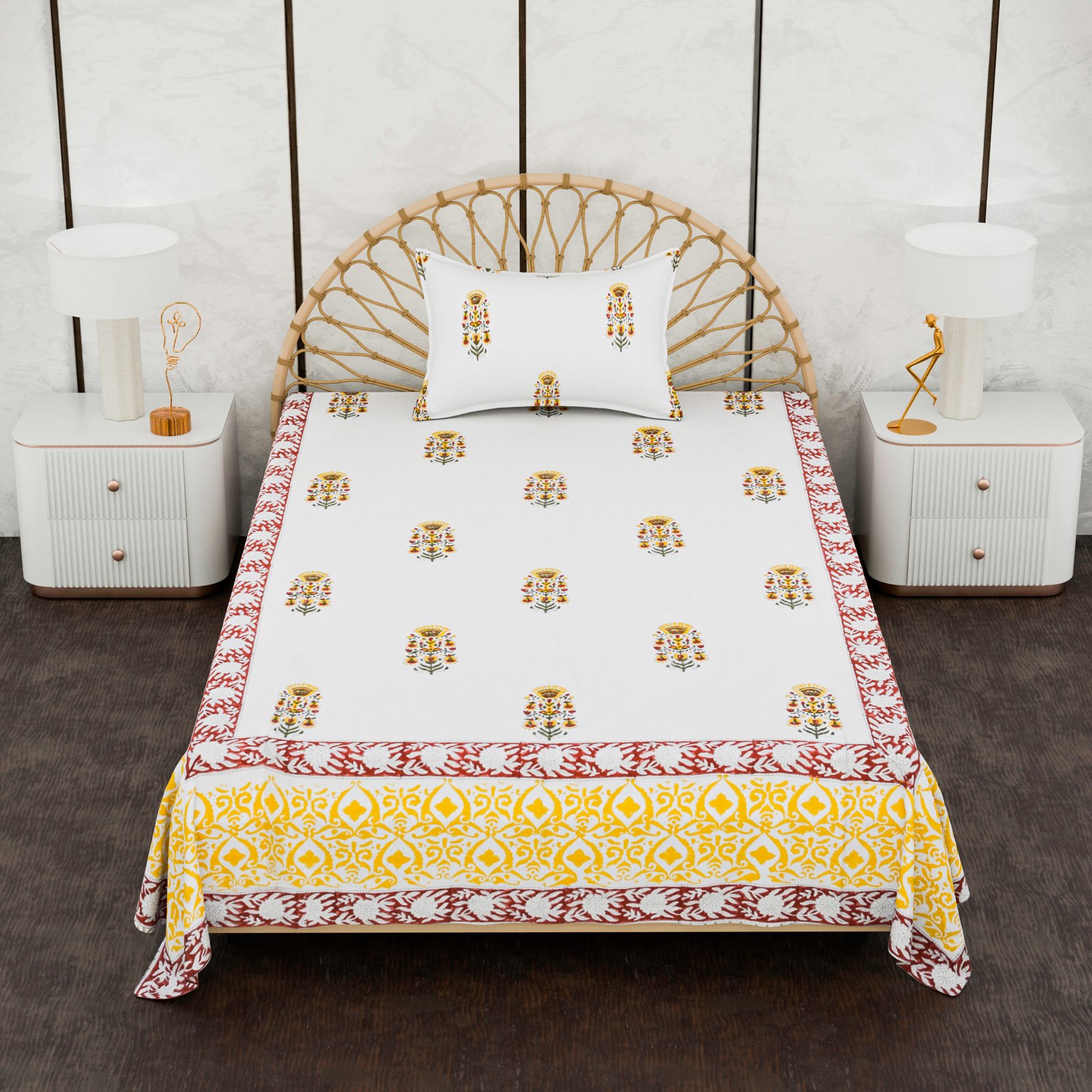 Premium Single Bed Sheet – Traditional Hand Block Style Print