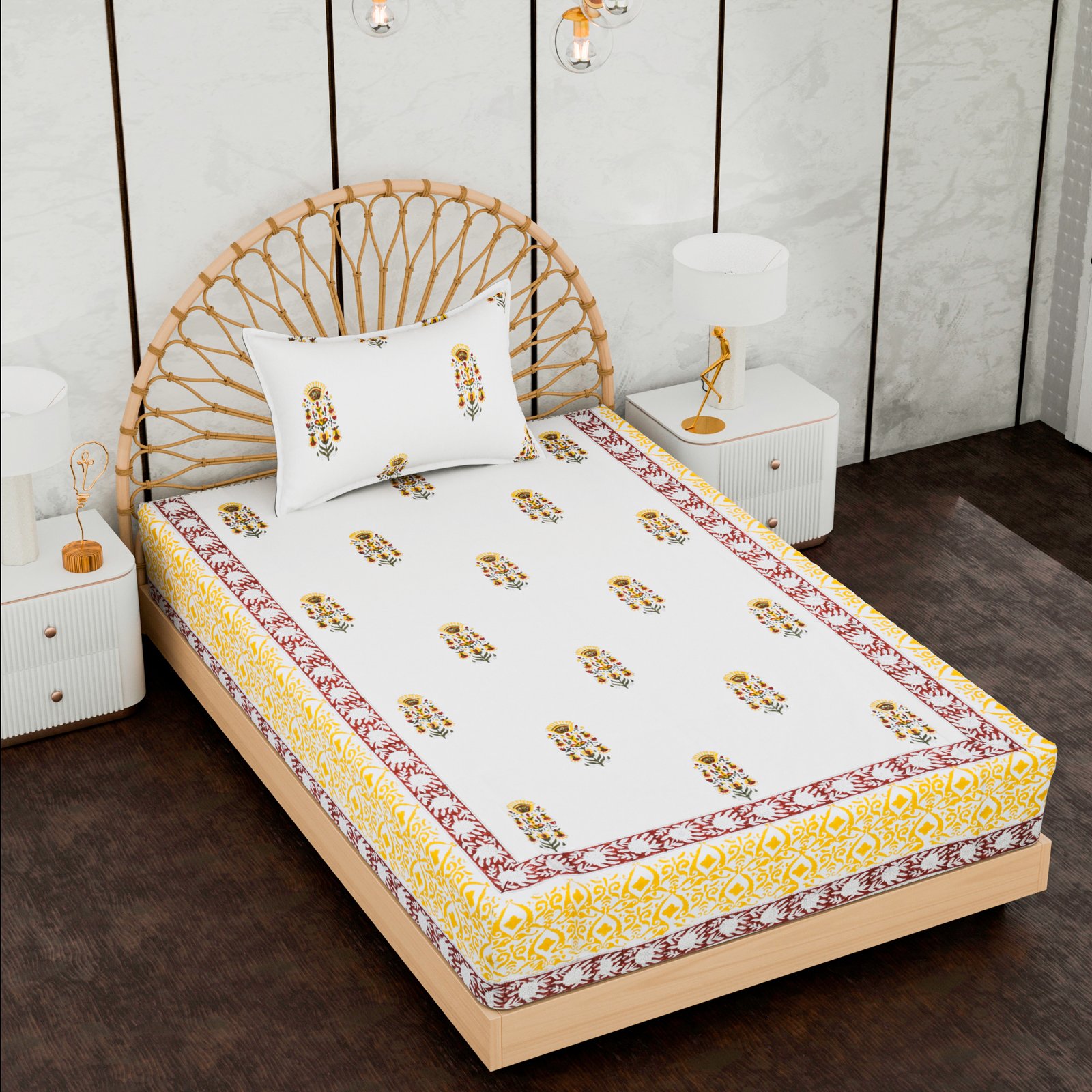 Premium Single Bed Sheet – Traditional Hand Block Style Print