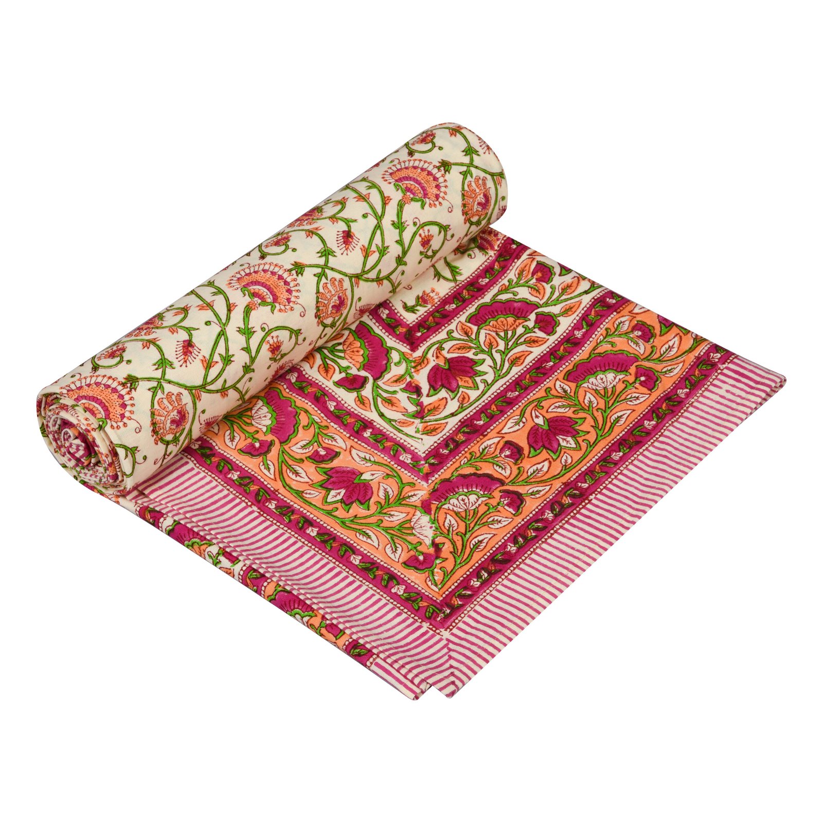 Premium Single Bed Sheet – Floral Hand Block Style Print