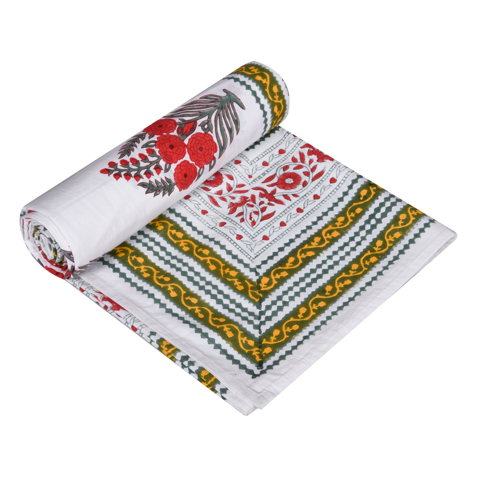 Premium Single Bed Sheet – Floral Hand Block Style Print