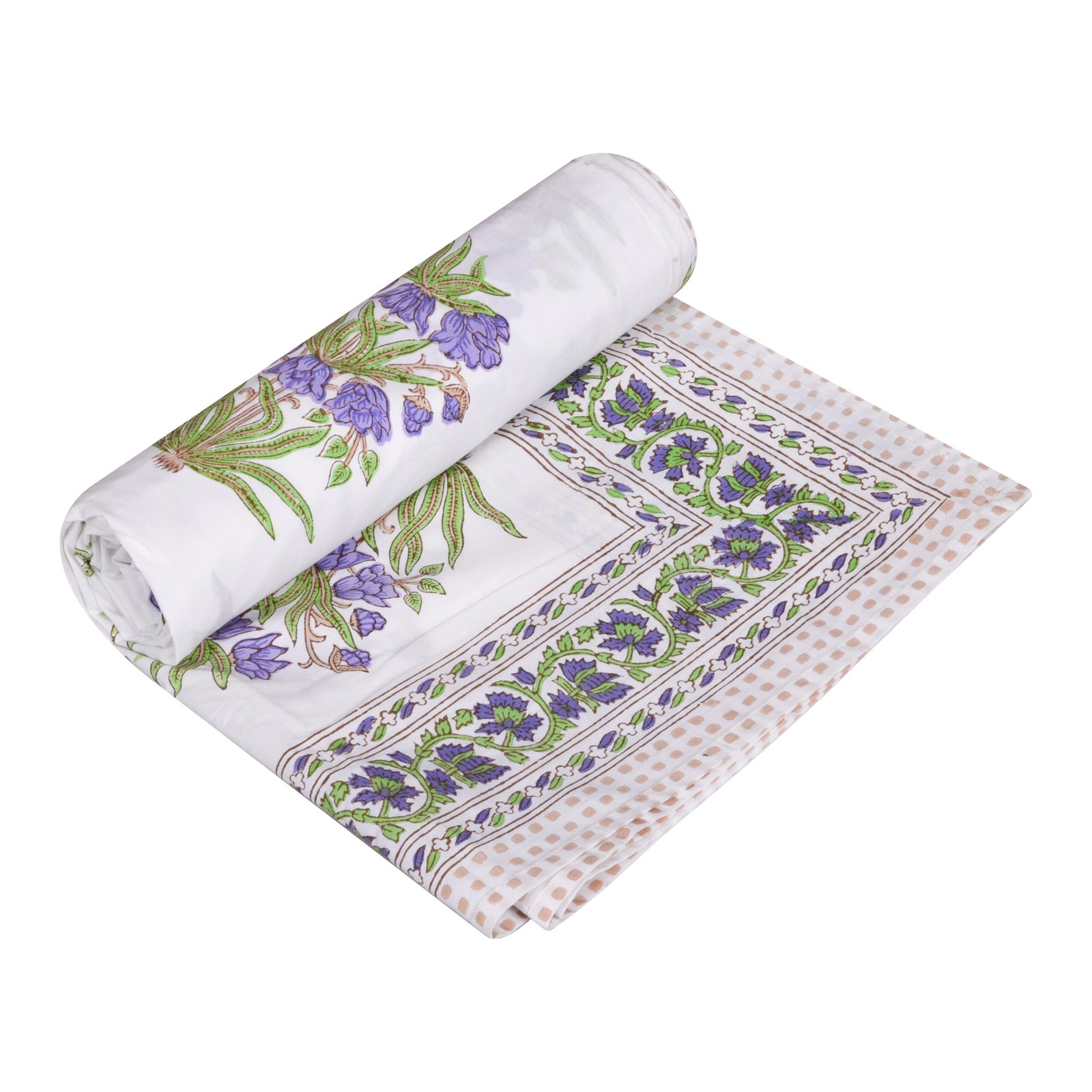 Premium Single Bed Sheet – Floral Hand Block Style Print